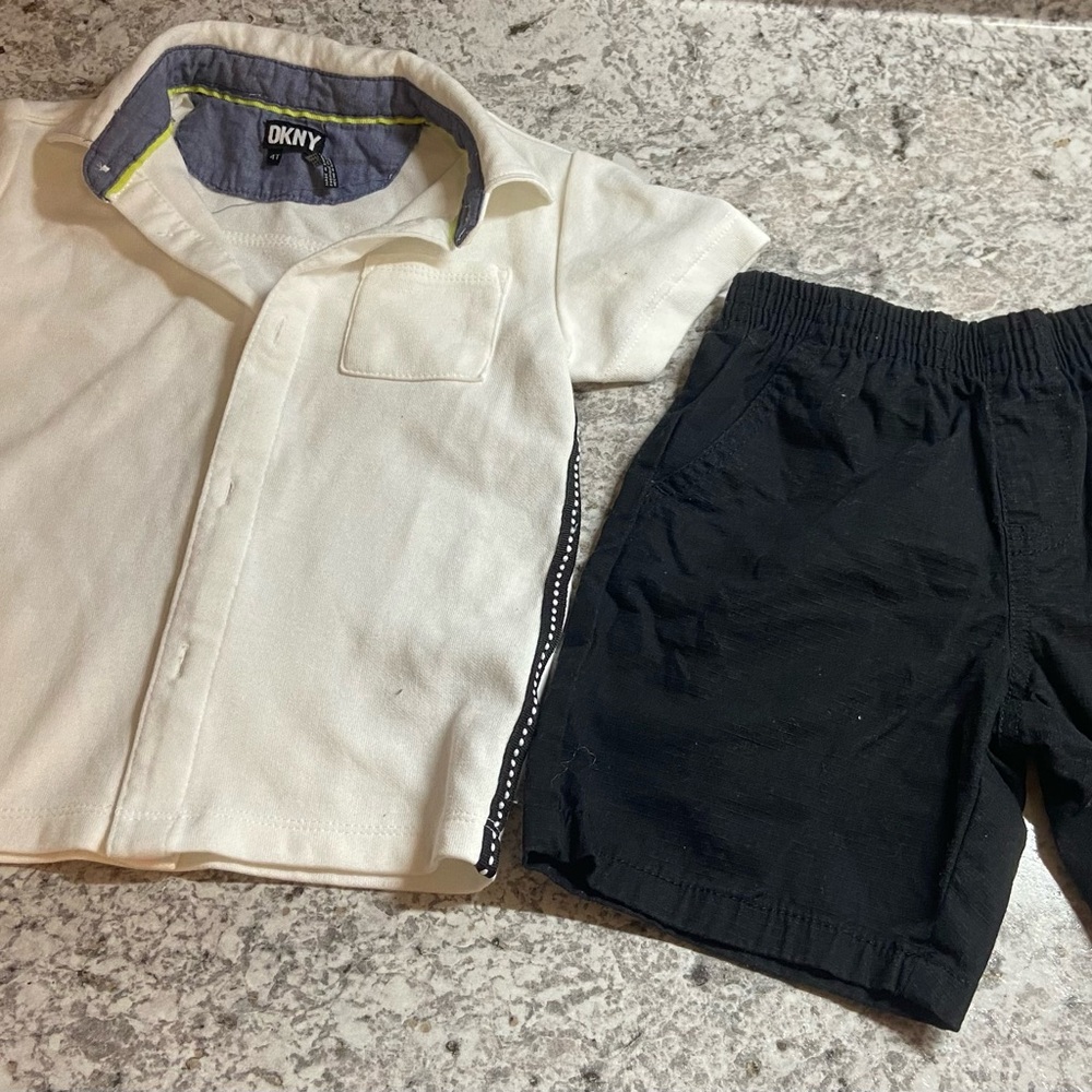 DKNY White Shirt and Black Shorts Set